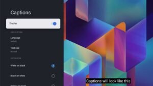Smart TV accessibility menu showing audio and caption settings for descriptive viewing
