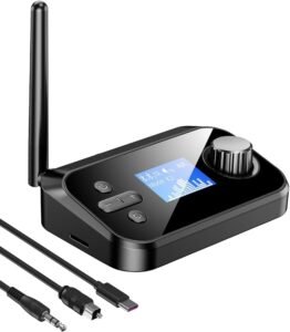 Bluetooth transmitter with antenna and audio connections for an older television