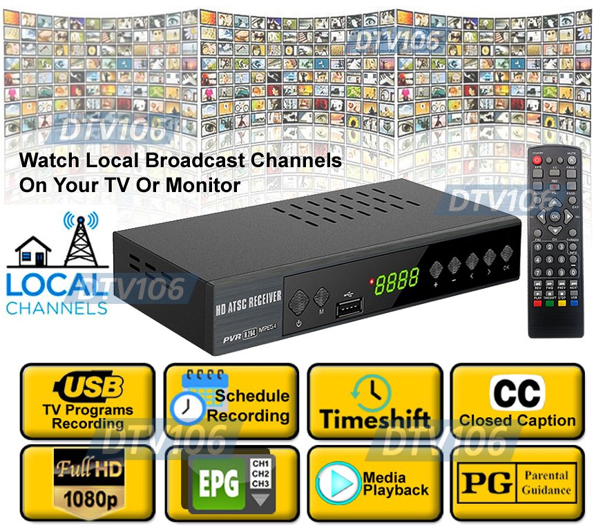Digital television tuner with antenna and input connections for broadcast reception