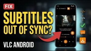 Media player screen illustrating subtitle timing adjustment and synchronization
