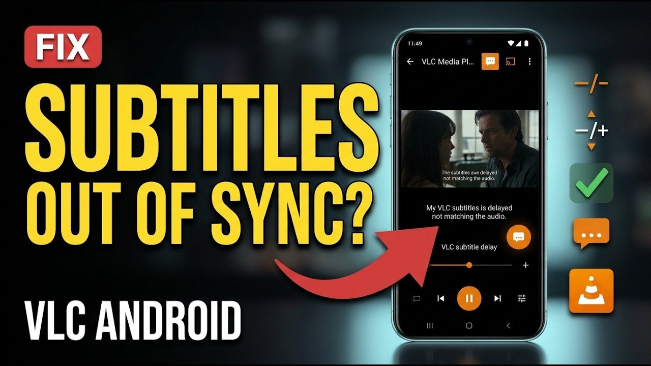 Media player screen illustrating subtitle timing adjustment and synchronization