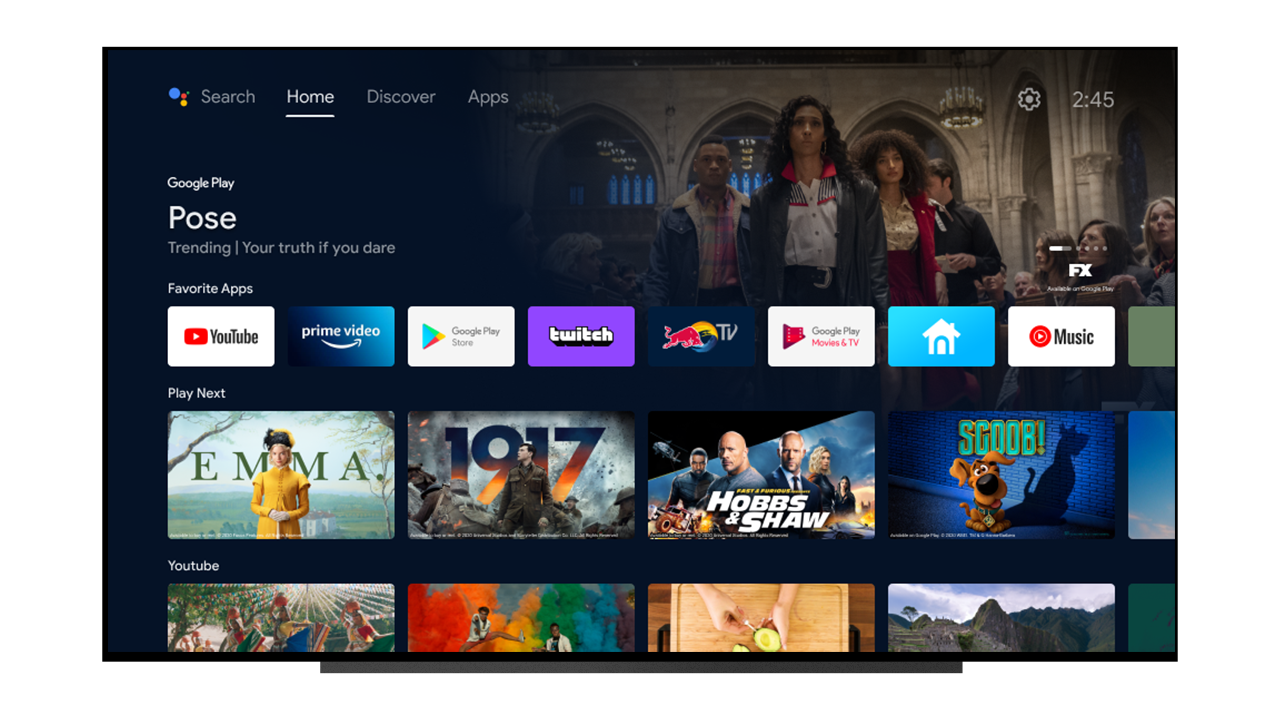 Smart TV app store interface showing applications available for discovery and review
