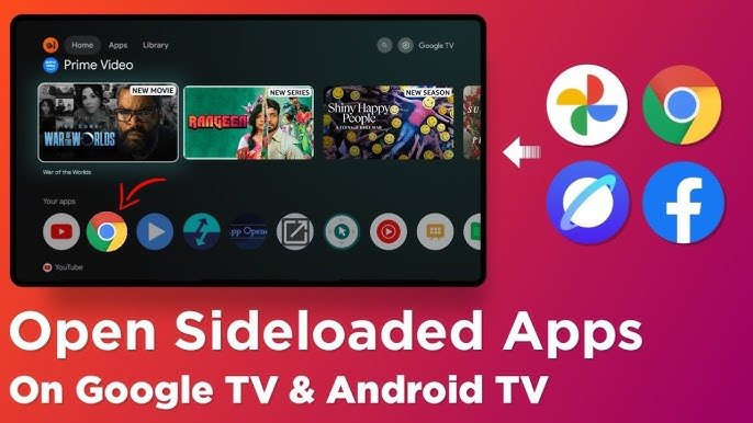 Android TV screen showing the process of opening a sideloaded application