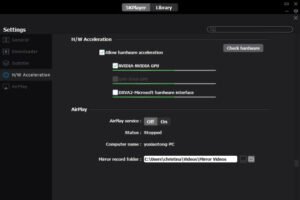 Media player hardware acceleration settings for video decoding