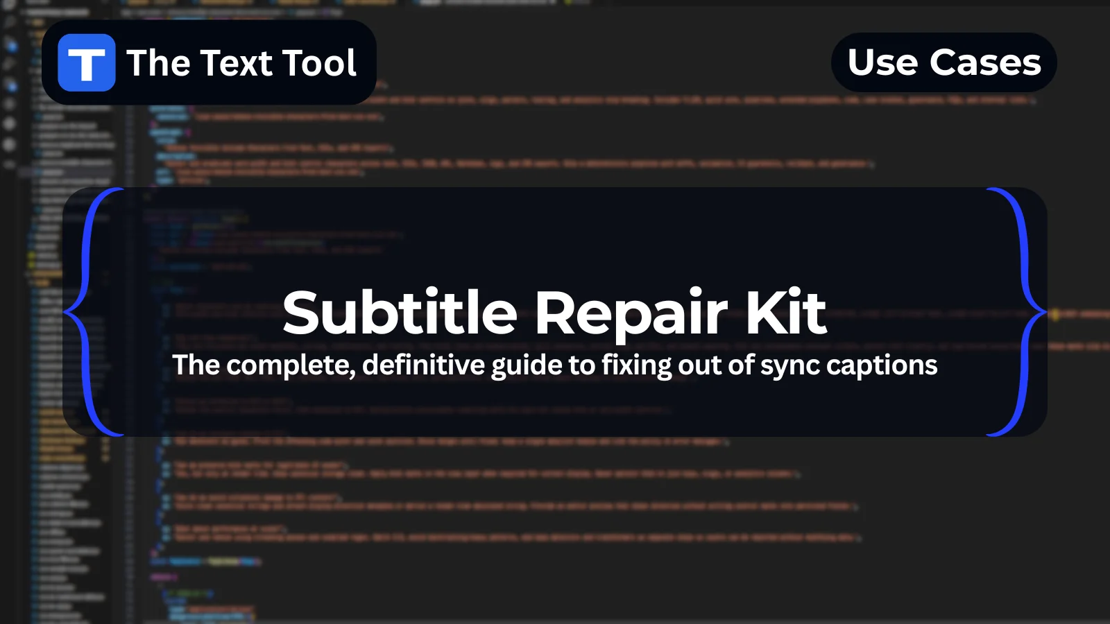 Subtitle repair toolkit graphic for correcting timestamps and damaged caption files