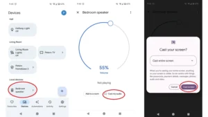 Phone and television connected for wireless casting with device access controls
