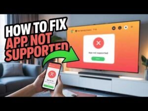 Television and phone showing an app not supported message during compatibility troubleshooting