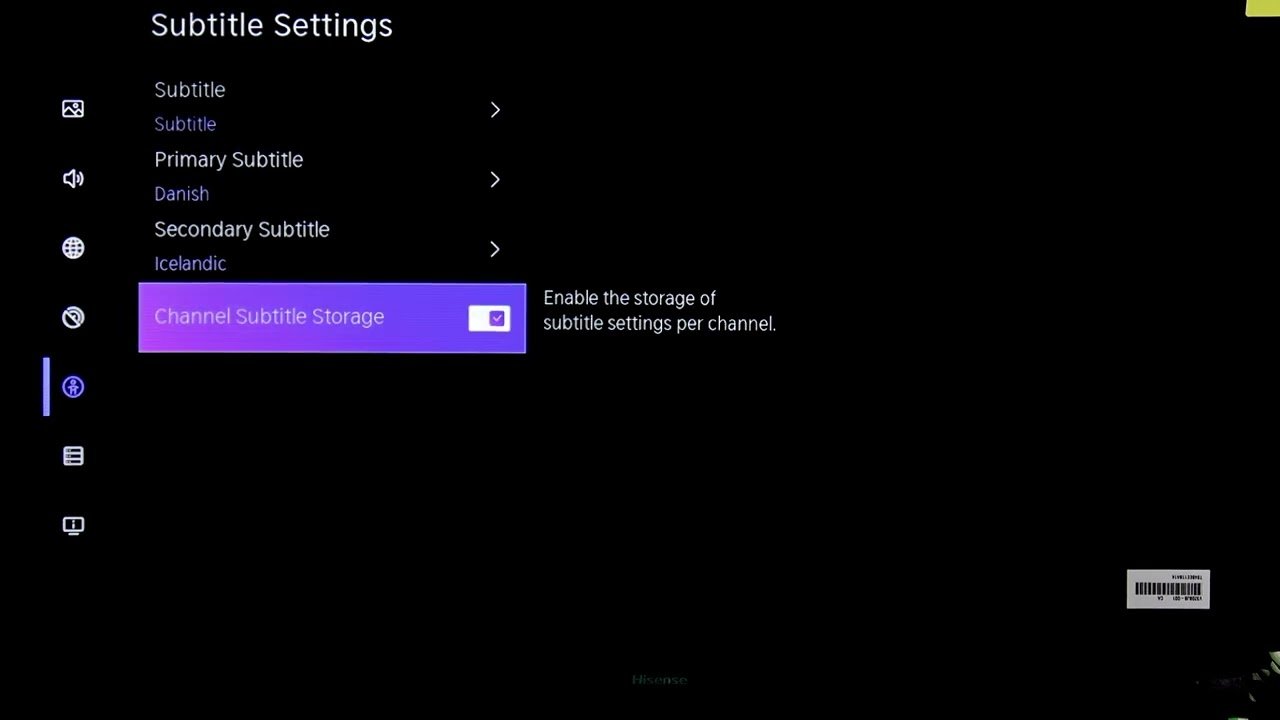 Television subtitle storage setting used to manage caption and language data