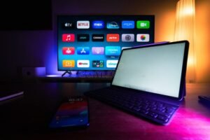 Streaming platforms and entertainment channels on a home television