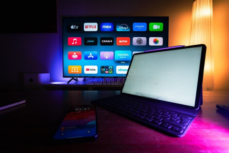 Streaming platforms and entertainment channels on a home television