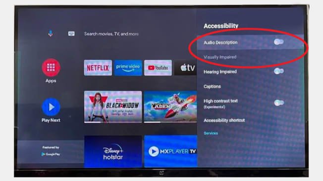 Television accessibility menu showing settings that support viewers with hearing loss
