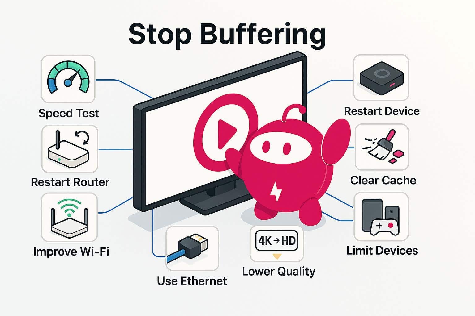 Streaming device with a buffering warning and high-speed connection fixes for Firestick and Android TV