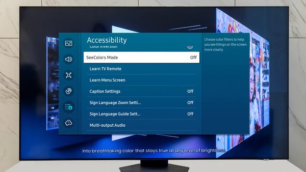 Smart TV accessibility settings displayed on a television for easier navigation